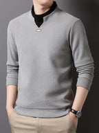 New High-Neck Men's Base Layer Shirt, Fashionable Trendy Casual -Lined Warm Sweater, Stylish Skin-Friendly Men's Autumn-Winter Knit Top F2136 - Grey