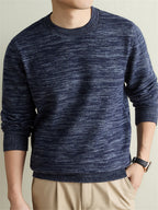 Autumn Winter Knit 3D Solid Round Neck Sweater, Basic Knit Pullover Top for Men, Fashionable Long Sleeve Sweater, Size Y - Navy
