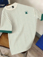Men'S Casual Striped Cuff Patchwork Round Neck Summer T-Shirt, Comfortable And Breathable [Printed Design - Not Textured] - Multicolor 7