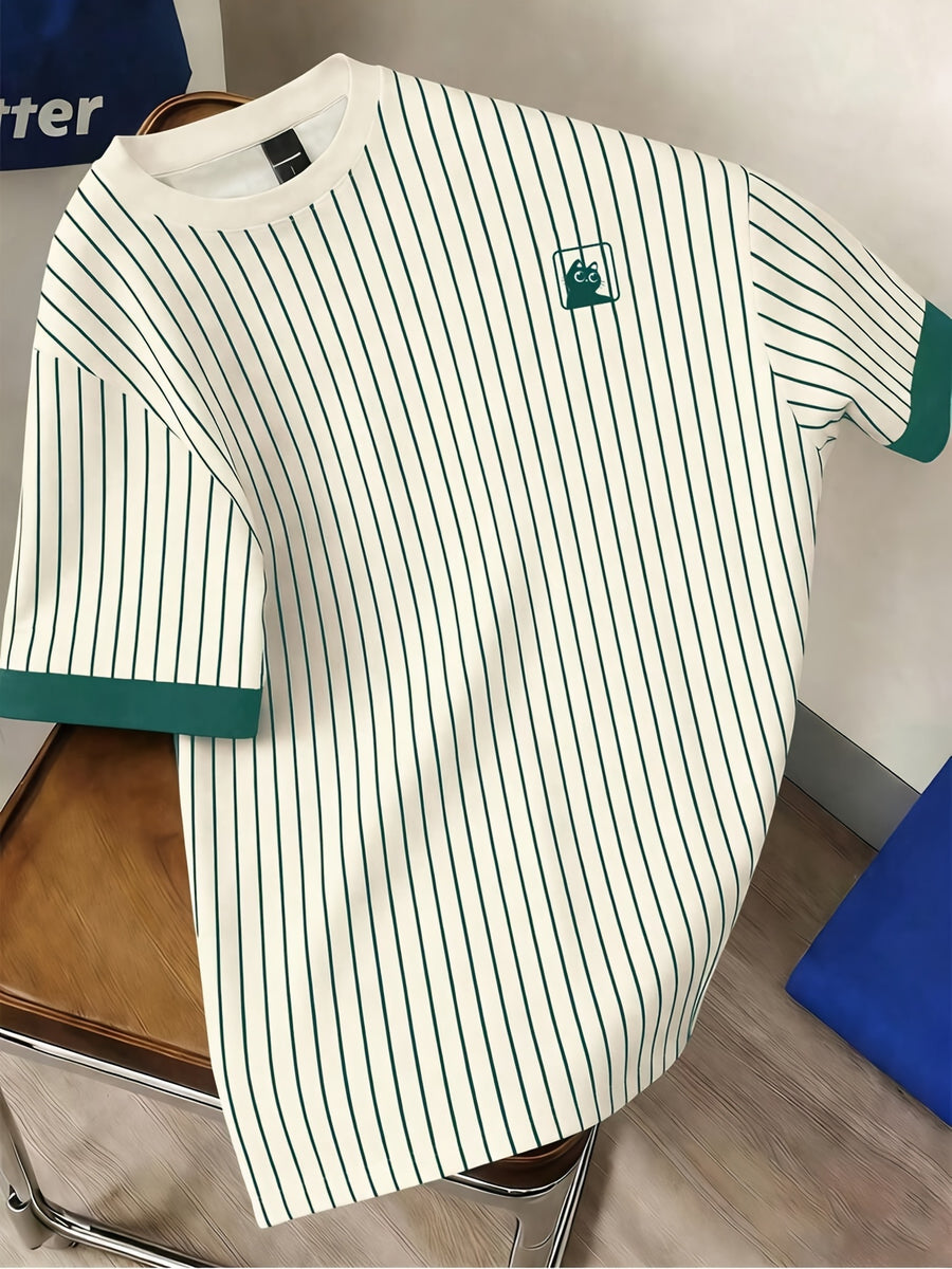 Men'S Casual Striped Cuff Patchwork Round Neck Summer T-Shirt, Comfortable And Breathable [Printed Design - Not Textured] - Multicolor 7