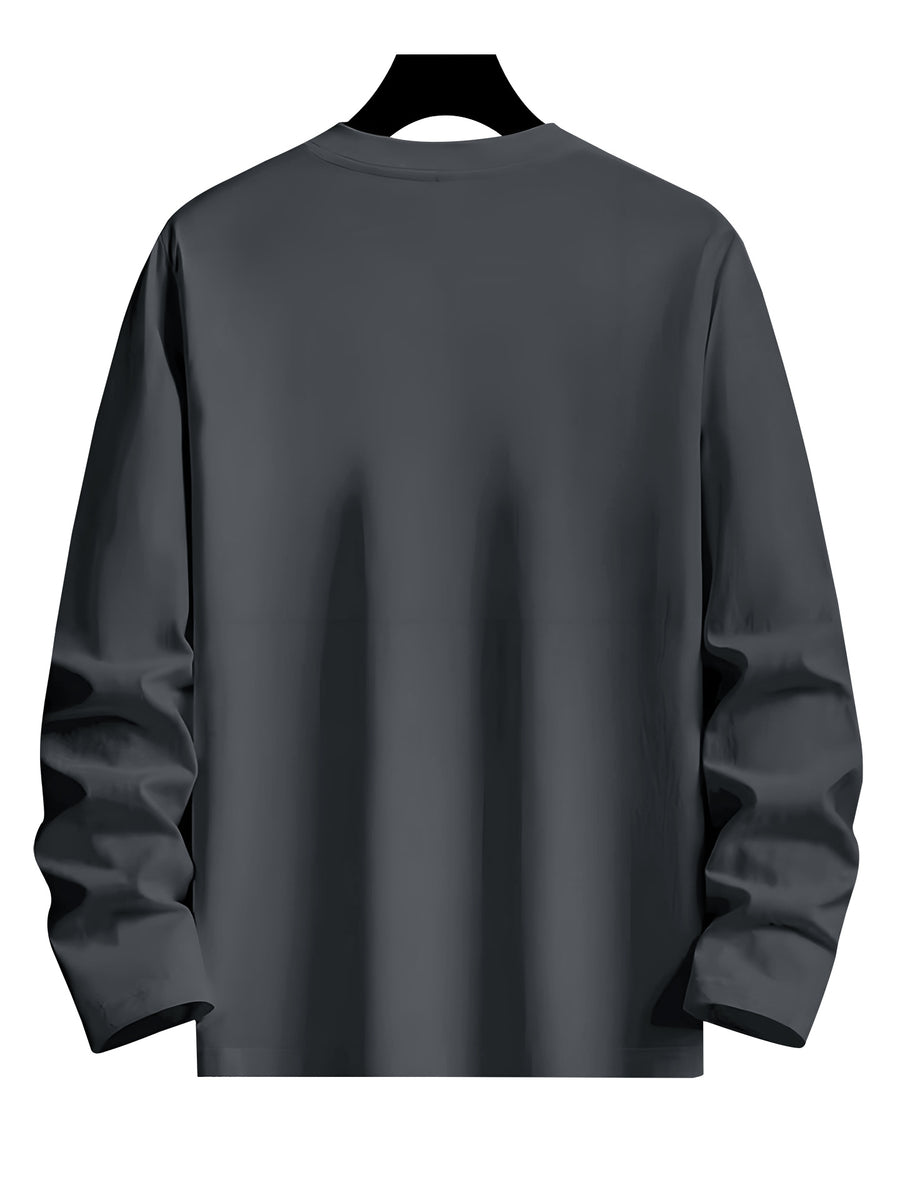 3pcs - 100% Cotton Men's Long Sleeve T-Shirts, Minimalist Horse Print Design, Round Neck Base Layer Tops, Comfortable Pure Cotton Fabric, Suitable for Outdoor/Casual/Sports, Machine Washable - Combination Color 4