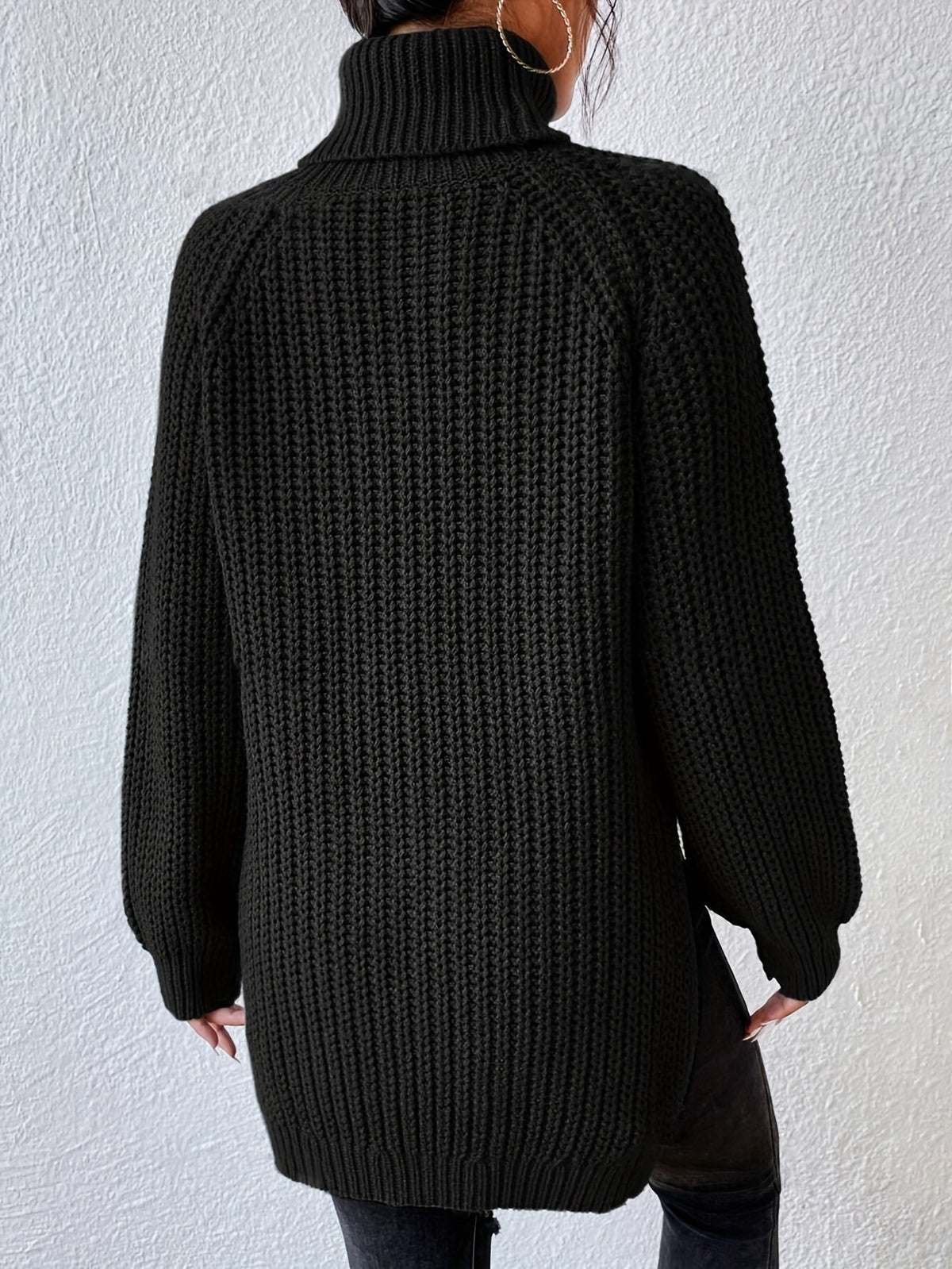 Women's New Arrival Elegant Casual Versatile Vacation Commute Office Sisters Outing Shopping Y2K Daily Wear Autumn Winter Solid Color High Neck Lapel Raglan Long Sleeve Top Spring Slit Hem Sweater Party Outfit Birthday Top Commute Wear Casual Wear - Black