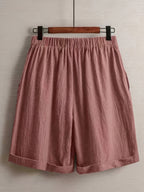 SQ26032726 Women'S Casual Easy Design Solid Color Linen Comfortable Breathable Pocket Shorts Suitable for Going Out, Summer, Vacation, Holiday Wear - Peach