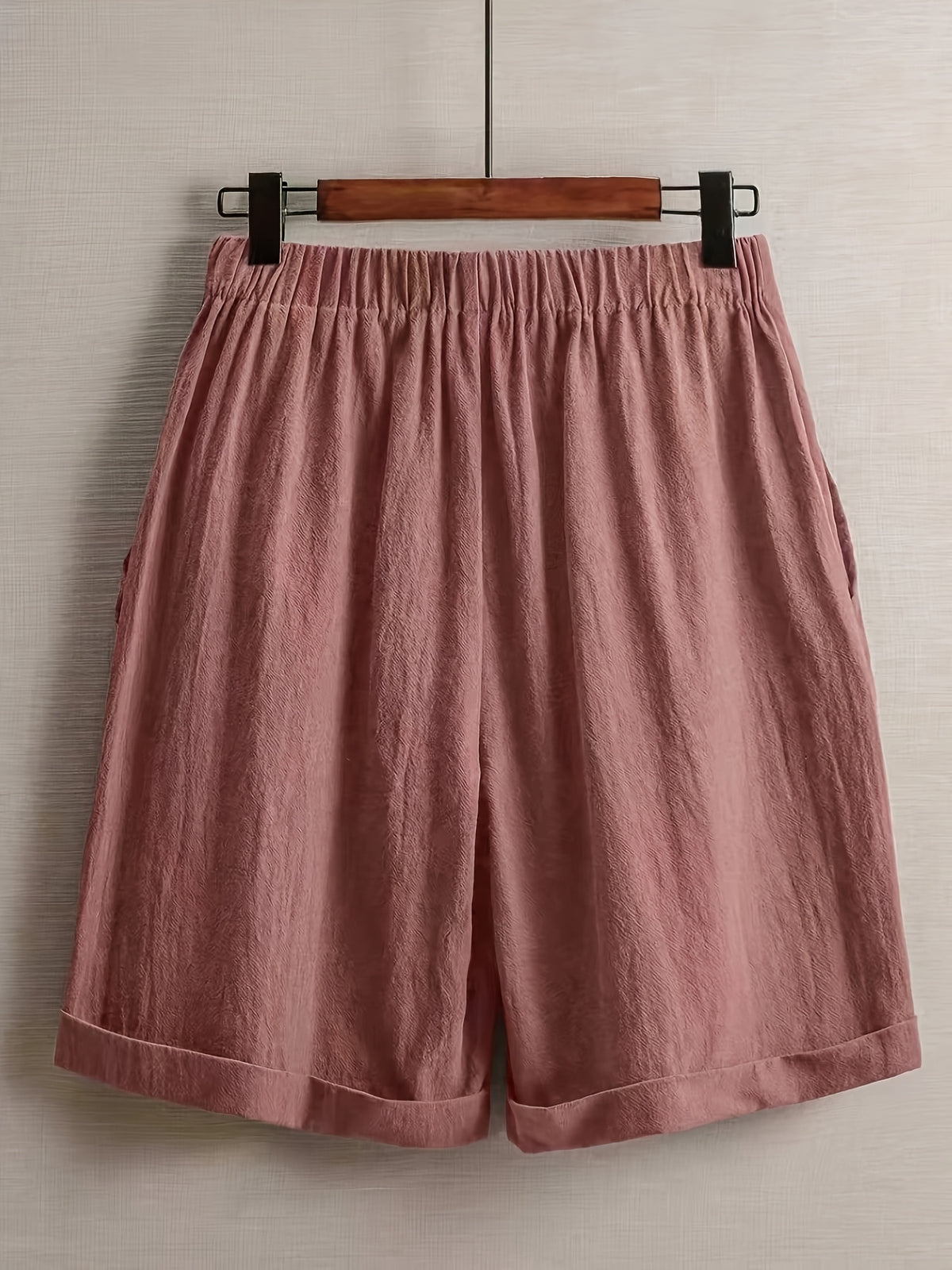 SQ26032726 Women'S Casual Easy Design Solid Color Linen Comfortable Breathable Pocket Shorts Suitable for Going Out, Summer, Vacation, Holiday Wear - Peach
