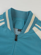 Men's Spring/Autumn Color-Block Striped Lightweight Jacket with Mesh Lining, Casual Outerwear, Outdoor Sports Baseball Jacket, Raglan Sleeve Design, Cropped Style - Sky Blue
