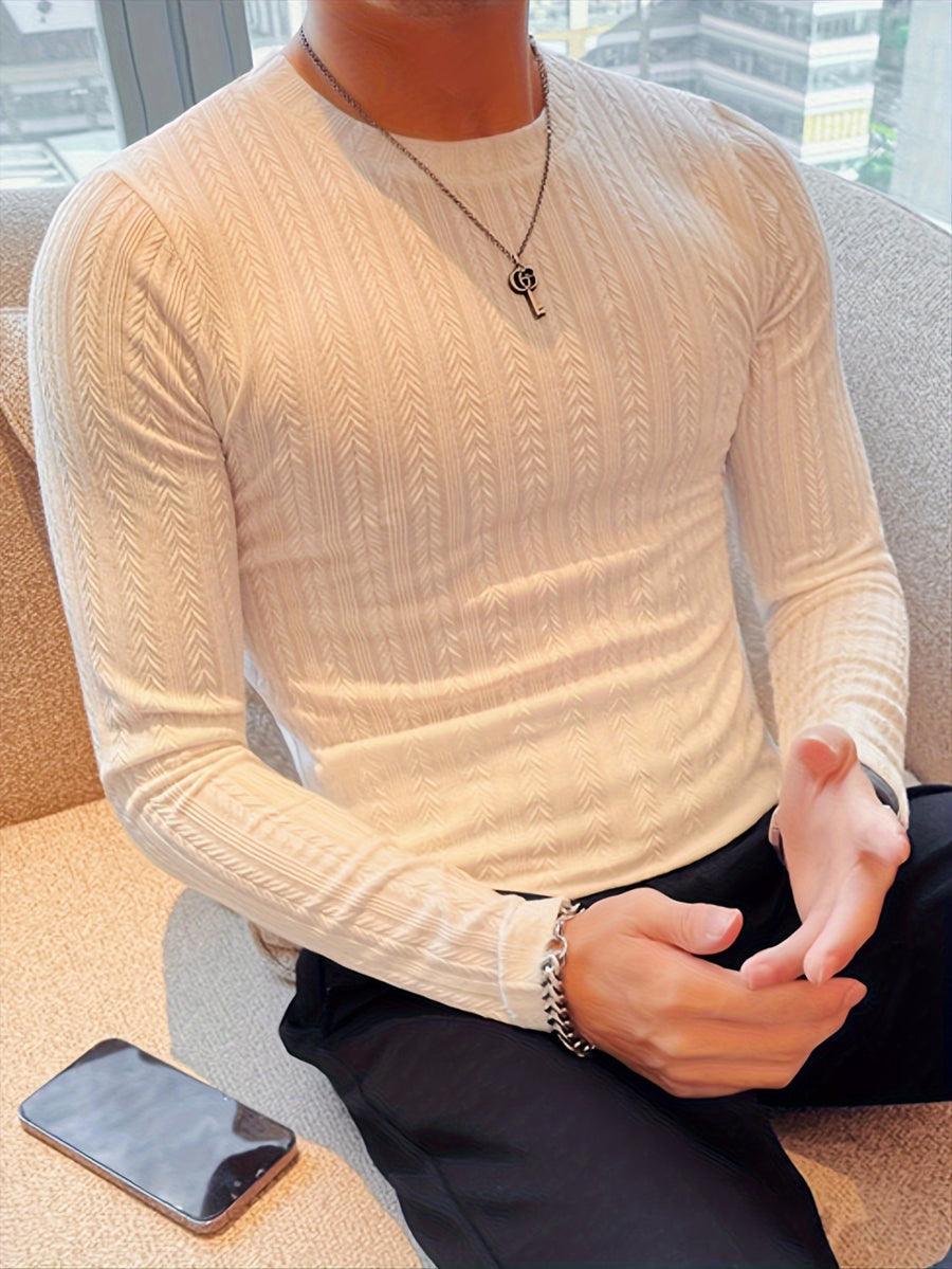 Men's Slim-Fit Long Sleeve T-Shirt - Casual & Stylish, Perfect for Fall/Winter, Machine Washable - White