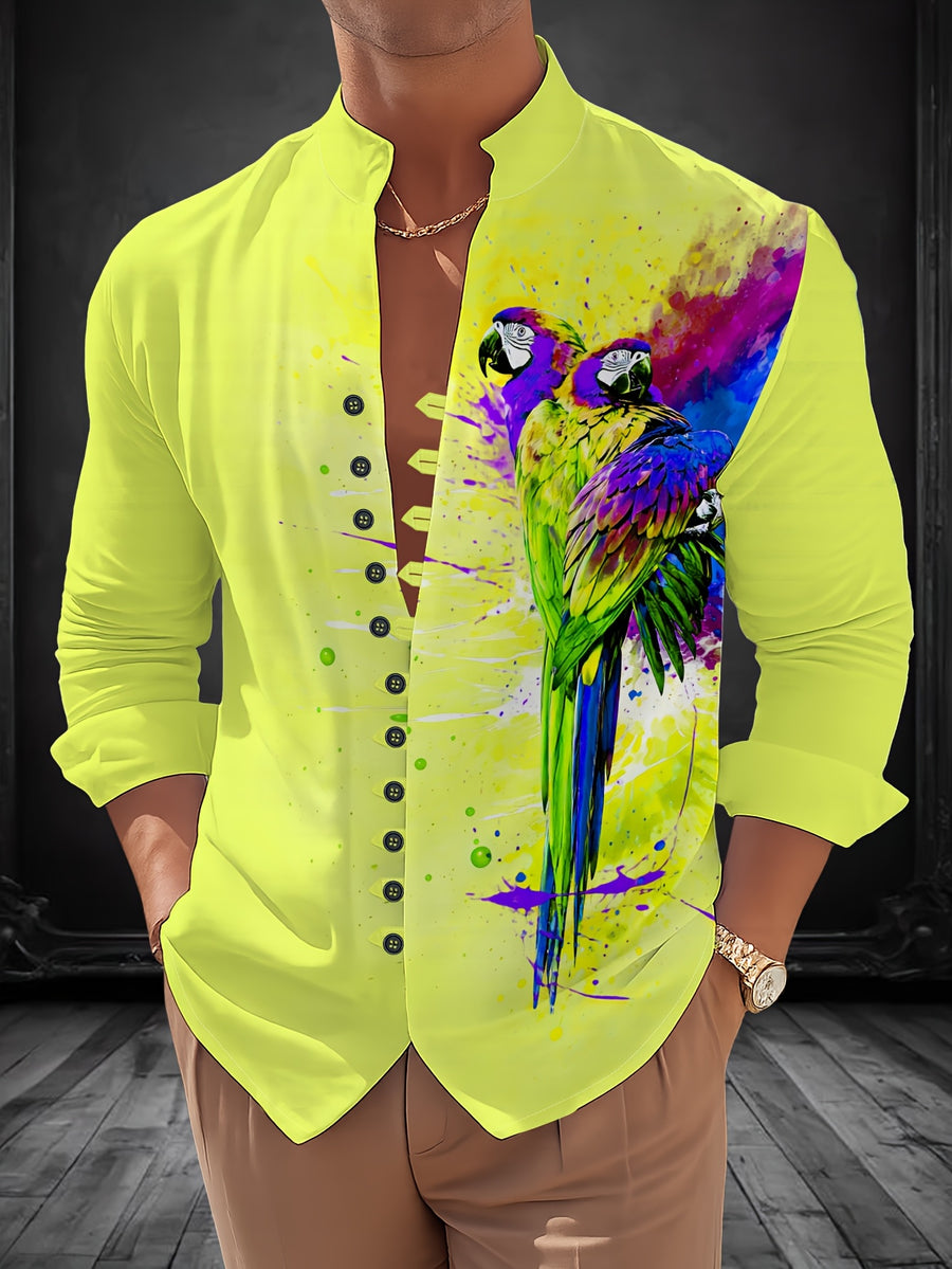 Men'S Fashion Stand Collar Long Sleeve Shirt with 11-Row Buttons Casual Versatile Top - Multicolor 6