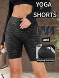New Pocketed Fashion Women'S High-Waist Tummy Control Butt Lifting Pants for Outer Wear, Camouflage Shorts, Quick-Dry Tight Capri Pants for Riding - Black