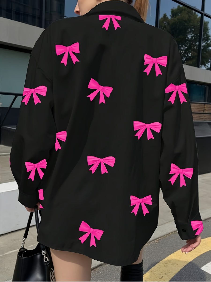 Early Autumn Series Women's Top with Bow Print, Youthful and Casual Shirt - Mixed colors