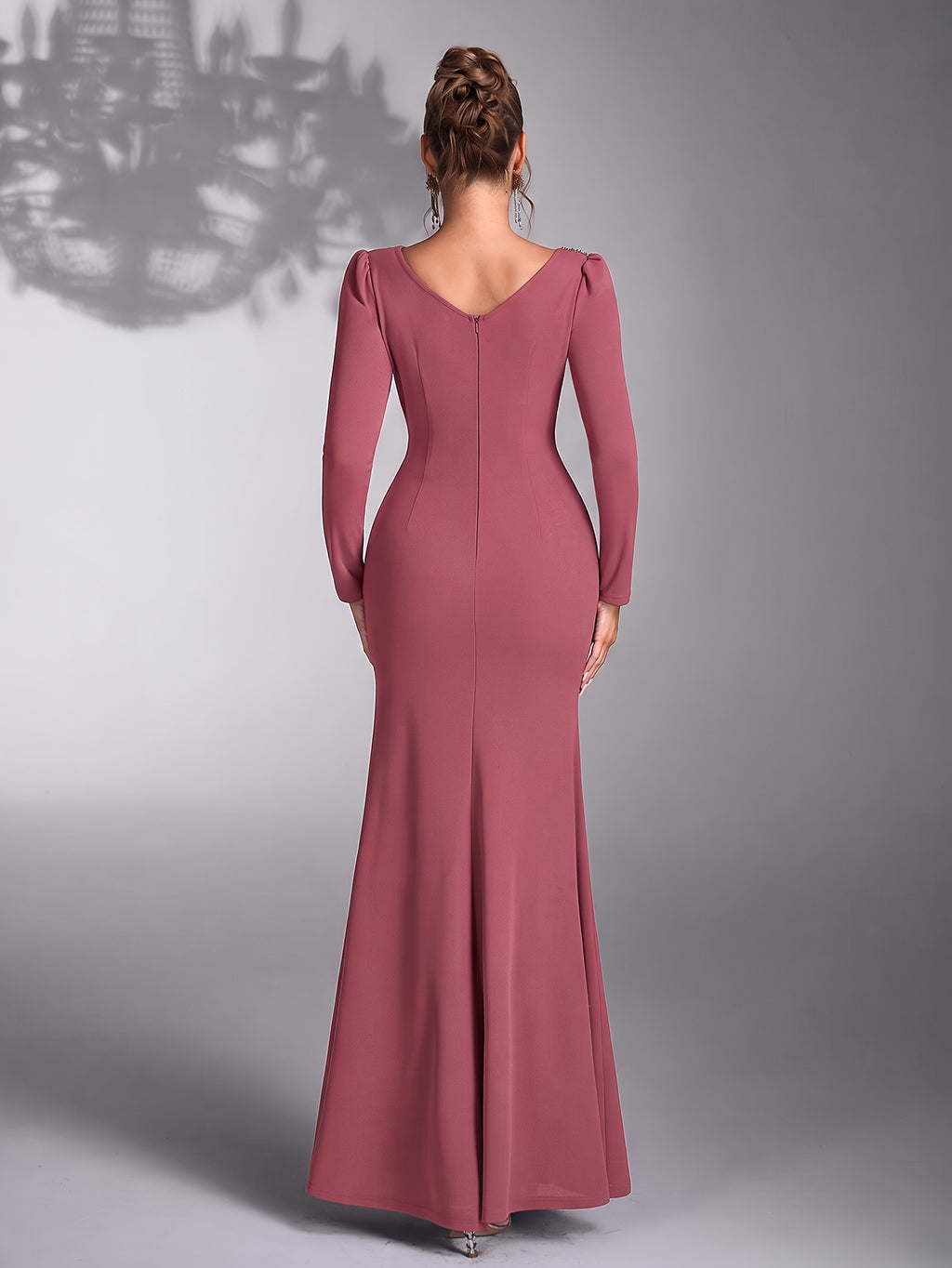 Women's Sequin Patchwork Elegant Wedding Bridesmaid Evening Dress Gown - Pale Pinkish Gray