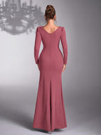 Women's Sequin Patchwork Elegant Wedding Bridesmaid Evening Dress Gown - Pale Pinkish Gray