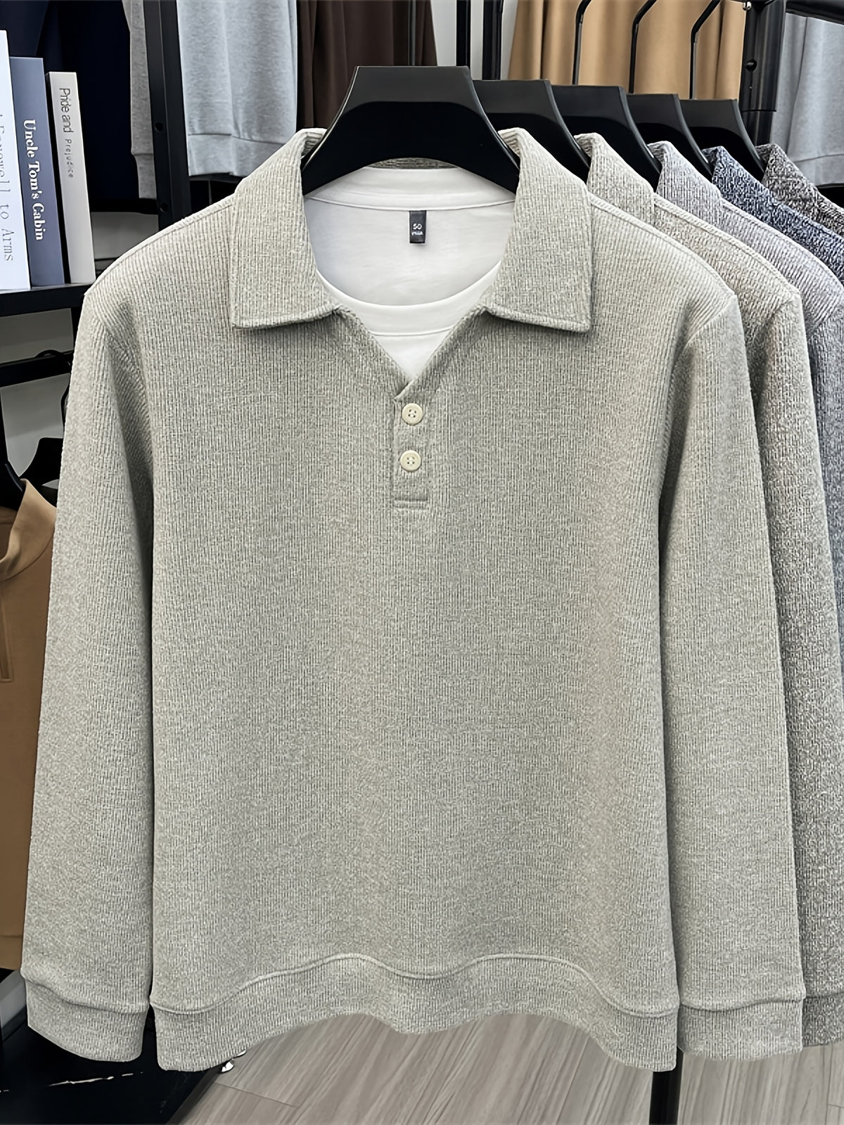 New Autumn/Winter Men's Pullover, Faux 2pcs Long Sleeve Lapel Knit Sweater, Geometric Pattern Men's Button-Up Sweater, Business Casual Fashion Versatile Solid Color Men's Top, Suitable for Daily Outings in Spring and Autumn, Men's Gift, First Choice - Beige Color