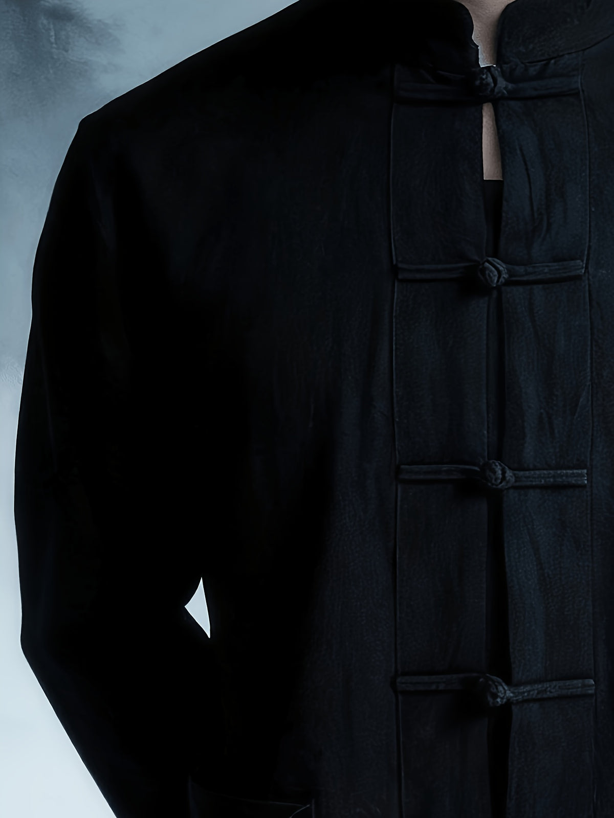 New Chinese Style Men'S Long Sleeve Shirt - And Linen Ethnic Characteristic Practice Clothes - Zen Retro Tang Style Thin Jacket (Solely Includes One Jacket) - Midnight Black