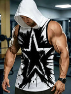 Fashion Hooded Sleeveless Top with Trendy Black and White Splatter Print, Comfortable and Breathable, Suitable for Daily Casual, Sports and Versatile Matching - Mixed colors