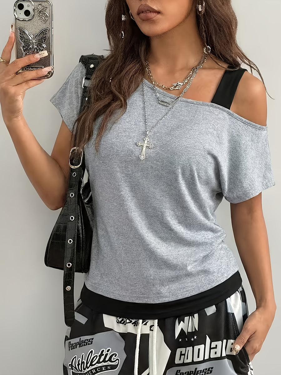 Women's Elegant Printed One-Shoulder Fashion Vest - Grey