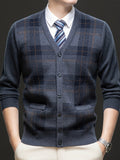 Men's Autumn and Winter Knitted Cardigan Sweater, Classic Striped Design Thickened with Pockets, Gift for Men, Suitable for Casual, Business, and Sports Knitted Outerwear Top - Medium Gray