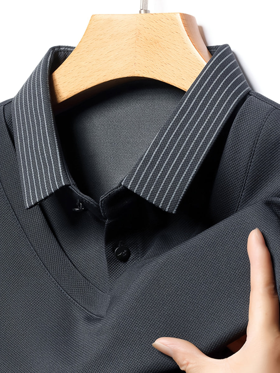 Men'S Shirt Collar Faux Two-Piece Polo Sweater, Suitable for Middle-Aged Men, Commute And Business Gatherings - SINBOS, Knit - Medium Gray