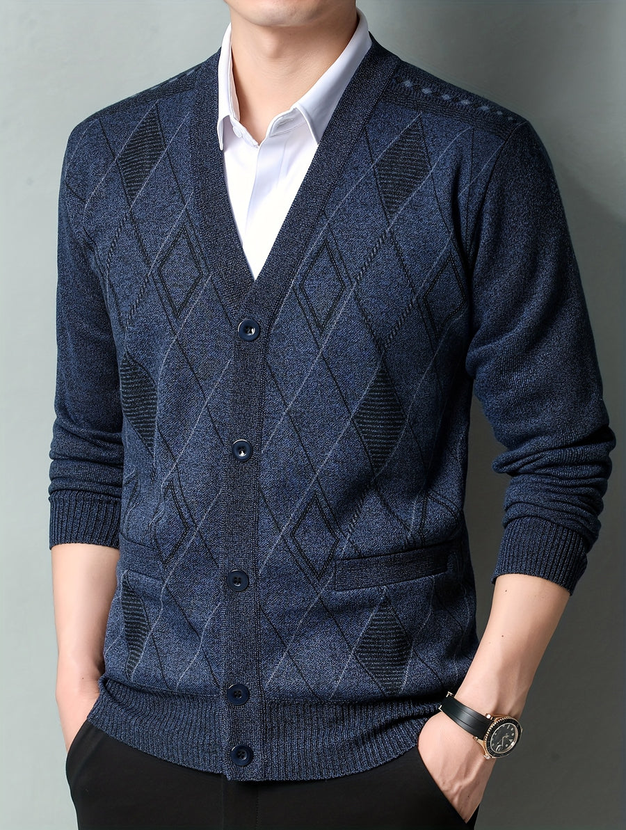 Men'S Winter Sweater, Winter Coat, Fleece-Lined And Thickened V-Neck, Fully Buttoned Cardigan, Easy Outfit, Men'S Gift, Suitable for Outdoor Travel, Mountaineering, Daily Outings, Commuting And Office Wear, Etc, Autumn Essentials - Navy Color