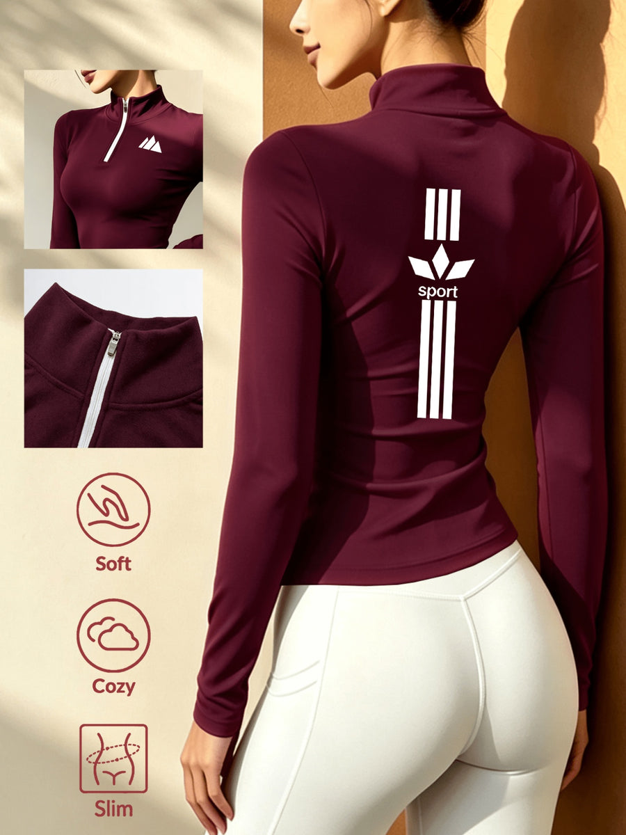 Women'S Soft Zipper Inner Top, Perfect for Cold Autumn And Winter Like Cycling, And Fitness - Burgundy