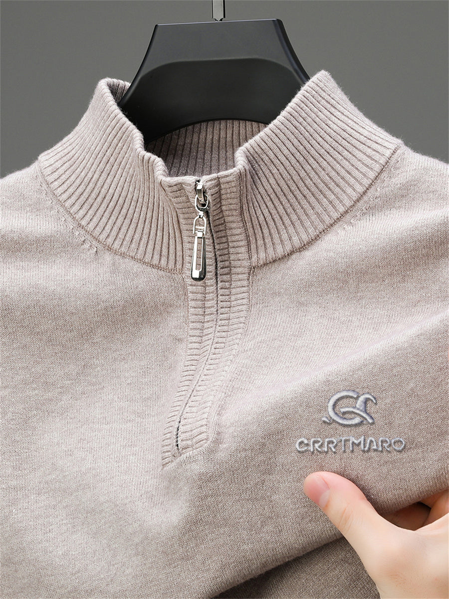 ZBZP Men's Solid Color Knit Sweater Half-Zip Stand Collar Pullover - Warm Winter Sweater Suitable for Fall/Winter, Casual Stand Collar Sweater for Office & Casual Attire, Basic Knitwear, Hand Washable Solid Color Sweater - Beige gray