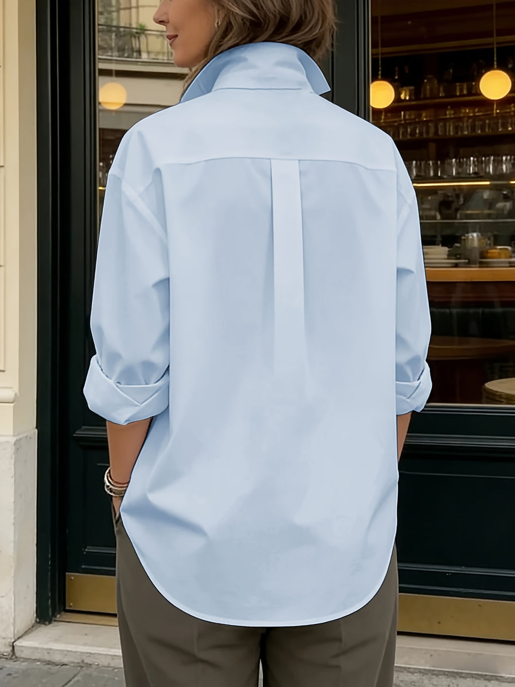 2026 Spring New Arrival Women's Large Button Shirt, Loose Fit Silhouette, Conceals Figure and, French-Style Commuter Elegance Long Sleeve Blouse, Versatile Designer Top - Light Blue