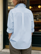 2026 Spring New Arrival Women's Large Button Shirt, Loose Fit Silhouette, Conceals Figure and, French-Style Commuter Elegance Long Sleeve Blouse, Versatile Designer Top - Light Blue