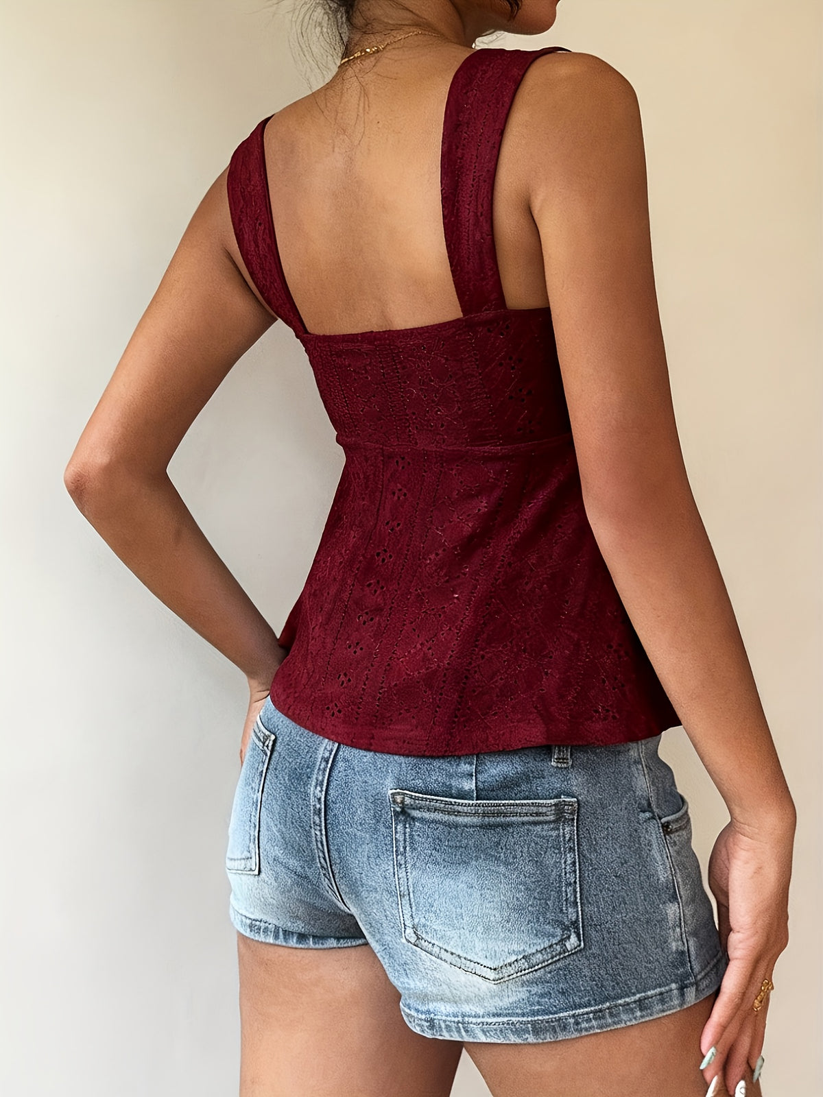 Women's Casual Drawstring Front Tie Camisole, Women's Outerwear Top, Vacation, Cute Top - Burgundy