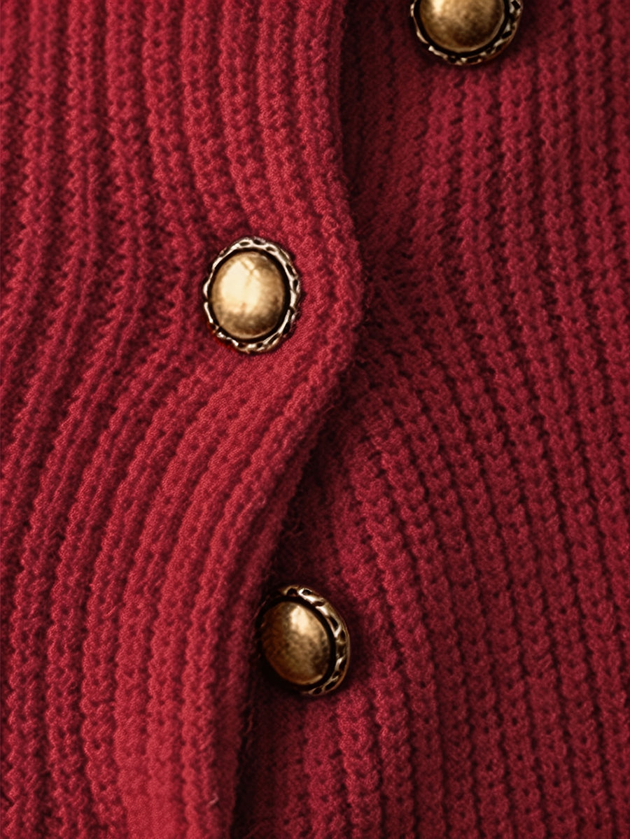 Men's Half-Turtleneck Sweater, Vintage Loose Drop-Shoulder Fit, Old Money Style Simple Casual Design, Autumn/Winter Warm Cable Knit Fabric, Skin-Friendly and Soft, Diagonal Placket with Button Row, Versatile Men's Knit Top, Men's Long-Sleeve Pullover - Red