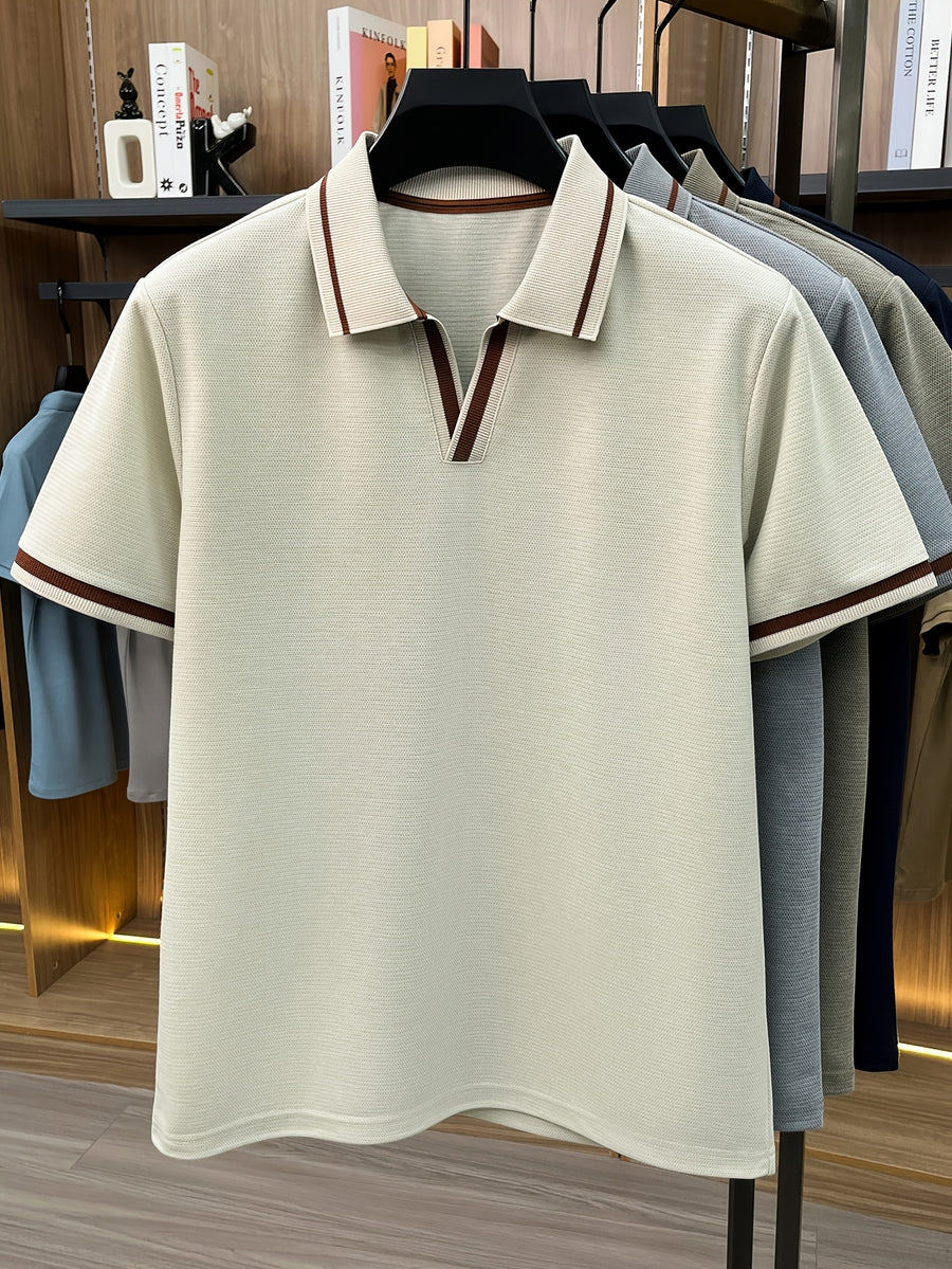 Men's Lapel Button- Polo Shirt, Summer Breathable T-Shirt, Men's Sport Top, Commuting Office / Weekend Casual / Golf, Tennis Top Dual-Wear T-Shirt - Apricot