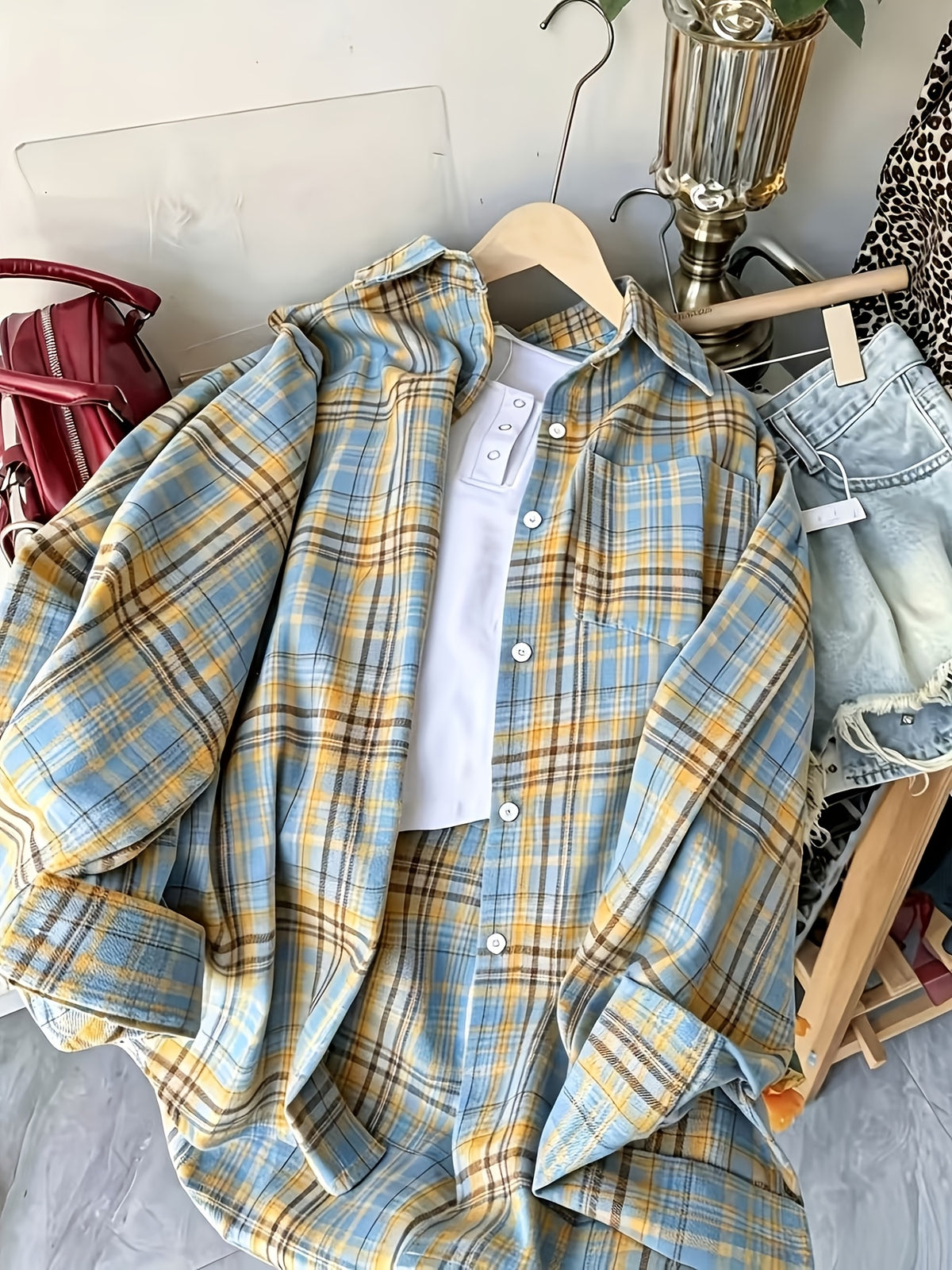 Korean Style Lazy Beautiful Plaid Shirt Women'S Spring Summer Autumn Loose Jacket Elegant Women'S Clothing All-Match Casual Top - Blue And Yellow Plaid