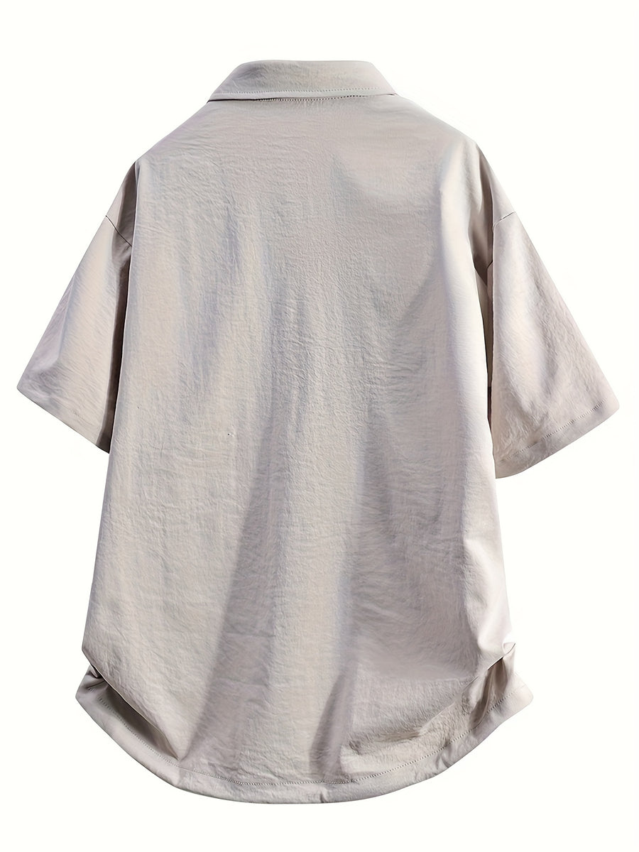 Men's Casual Summer Short-sleeve Shirt, Trendy and Stylish Loose Fit, Versatile Sport and Outdoor Shirt, Lightweight Breathable Cool Men's Shirt for Summer - Khaki