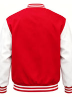 Classic Campus Style Men'S Casual Campus Fashion Youthful Bright Fashion Zipper Pocket Baseball Jacket - Red