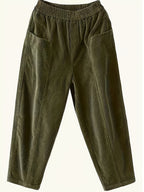 Plus Size - Plus Size - Women'S Elegant Wide-Leg Corduroy Harem Pants - Tapered Design with Pockets, All-Season Corduroy Trousers, Suitable for Casual And Formal Occasions - Olive Green