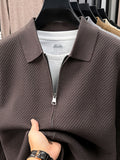 Men's Lapel Zipper Twill Knit Cardigan, Featuring a Classic Small Lapel Structure That Distinguishes It from Ordinary Crewneck Sweaters, Exuding a Sharp and Capable Business Aesthetic - SINBOS - Coffee Color