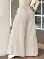 Women's Corduroy Fashion Casual Wide-Leg Pants with Multi Patch Pockets Design, Elegant Loose Straight-Leg Trousers with Nice Drape, High-Waisted Draping Wide-Leg Casual Pants - Ivory White