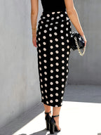 Hip-Hugging Drawstring Pleated Polka Dot Sexy Women's Skirt - Black