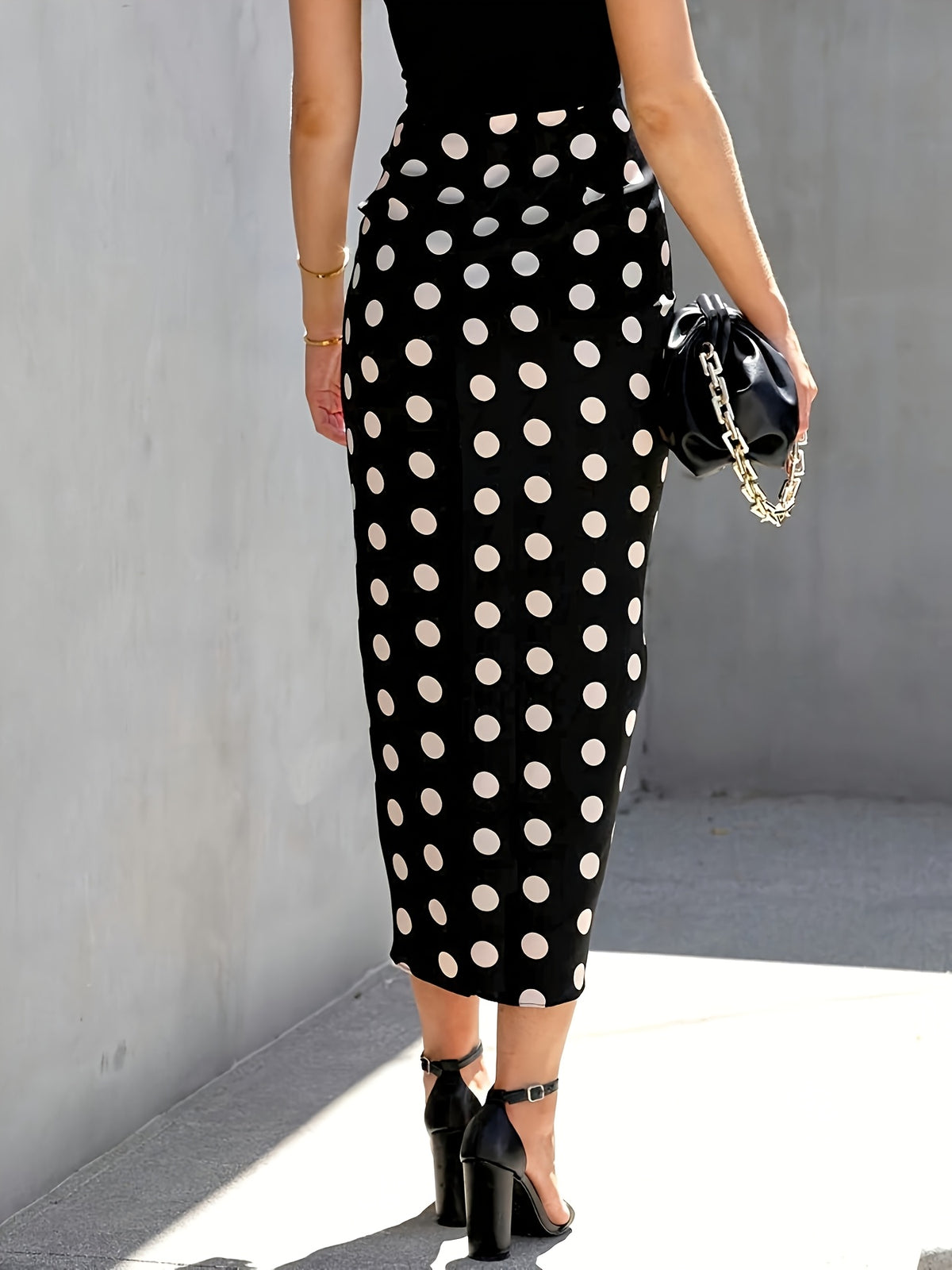 Hip-Hugging Drawstring Pleated Polka Dot Sexy Women's Skirt - Black