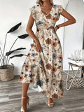 Printed Puff Sleeve Maxi Dress - Mixed colors