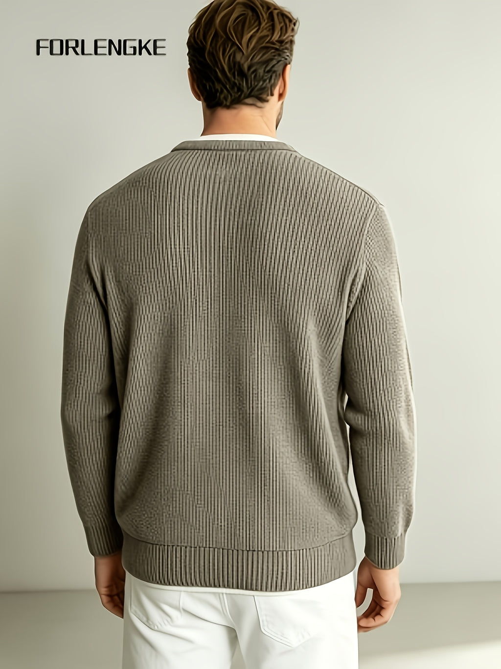 FORLENGKE Men'S Faux 2pcs V-Neck Sweater Autumn New Heavyweight Thick Needle Color-Block Knitwear, Easy Small V-Neck Design Creating Layered Look, Soft And Thick Fabric Comfortable And Skin-Friendly, Loose And Versatile Fit - Coffee Color
