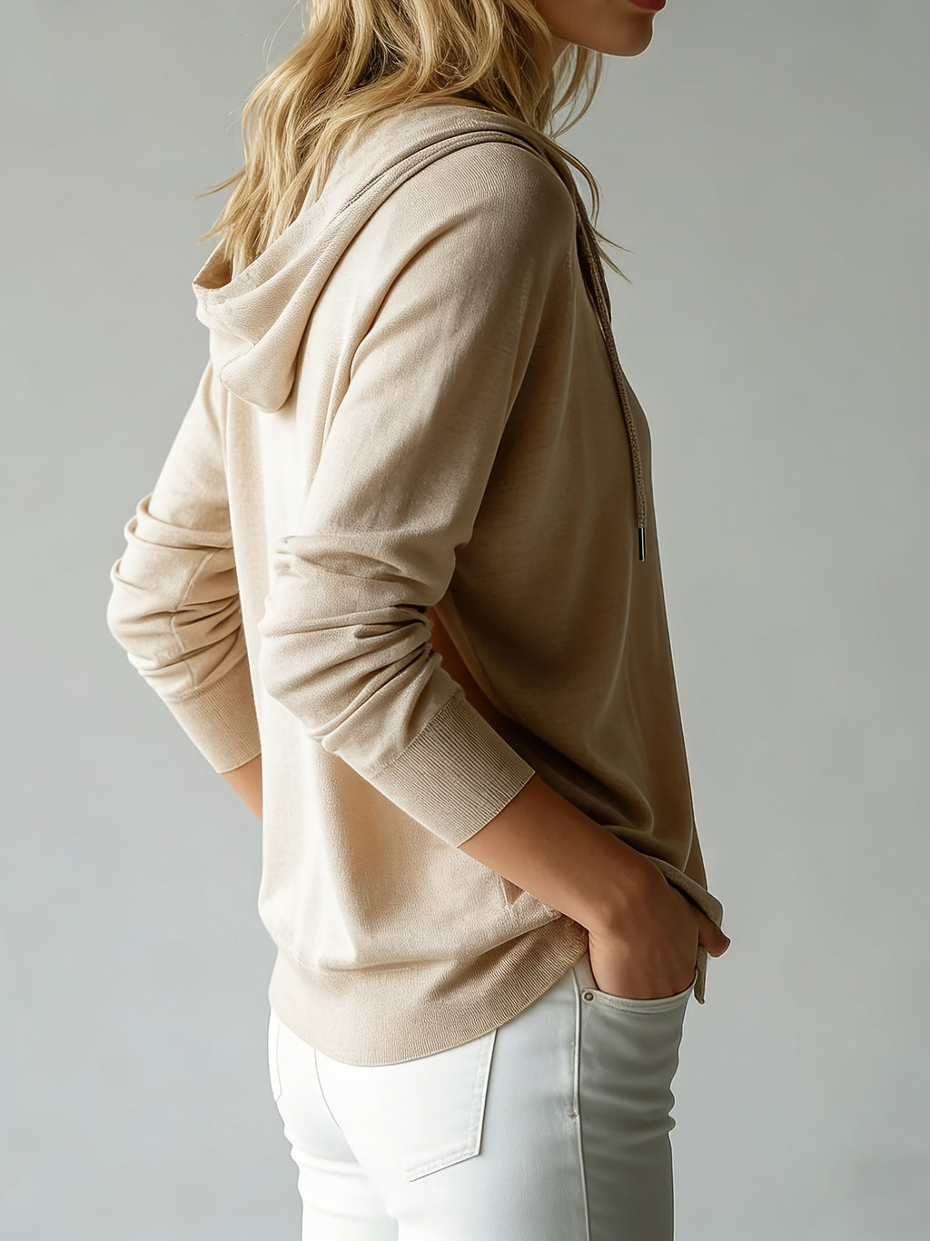 Lyocell Tencel Women'S Sweater Cardigan Hooded Cardigan Women'S Spring Autumn Winter Style Long Sleeve Button Loose Coat, Western Style Casual Temperament Top, Drawstring Hood Design, Daily Commute Outing Versatile Outerwear Elegant - Khaki