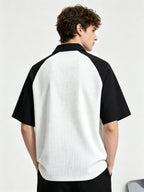 Men's Drop-Shoulder Sailboat Print Loose-Fit Street Style Short-Sleeve Polo T-Shirt, Youth Casual Top - White