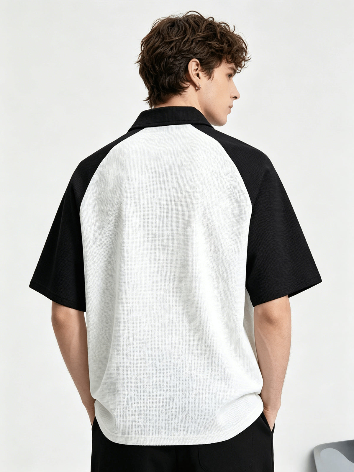 Men's Drop-Shoulder Sailboat Print Loose-Fit Street Style Short-Sleeve Polo T-Shirt, Youth Casual Top - White