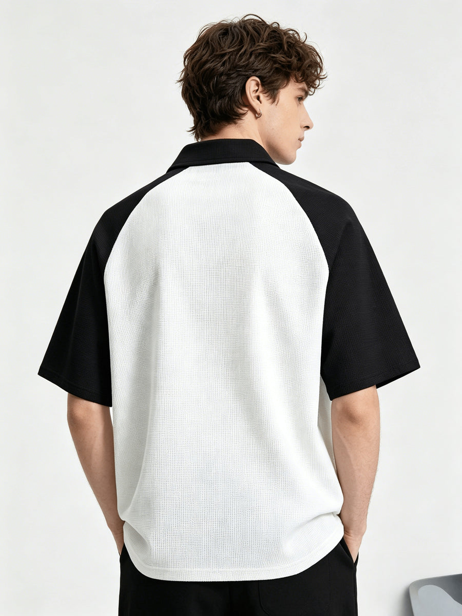 Men's Drop-Shoulder Sailboat Print Loose-Fit Street Style Short-Sleeve Polo T-Shirt, Youth Casual Top - White