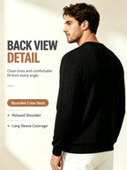 Men's Crew Neck Jacquard Sweatshirt, Fashionable and Versatile Sweatshirt for Spring and Autumn, Suitable for Outerwear or Layering, Features Three-Dimensional Visual Texture, Comfortable to Wear, Ideal for Casual, Vacation, Travel, and Home Wear - Black