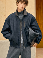 Men'S 2026 New Spring And Autumn Loose American Style Casual Jacket with Faux Denim Fabric, Stand-Up Collar Top - Tannin Blue