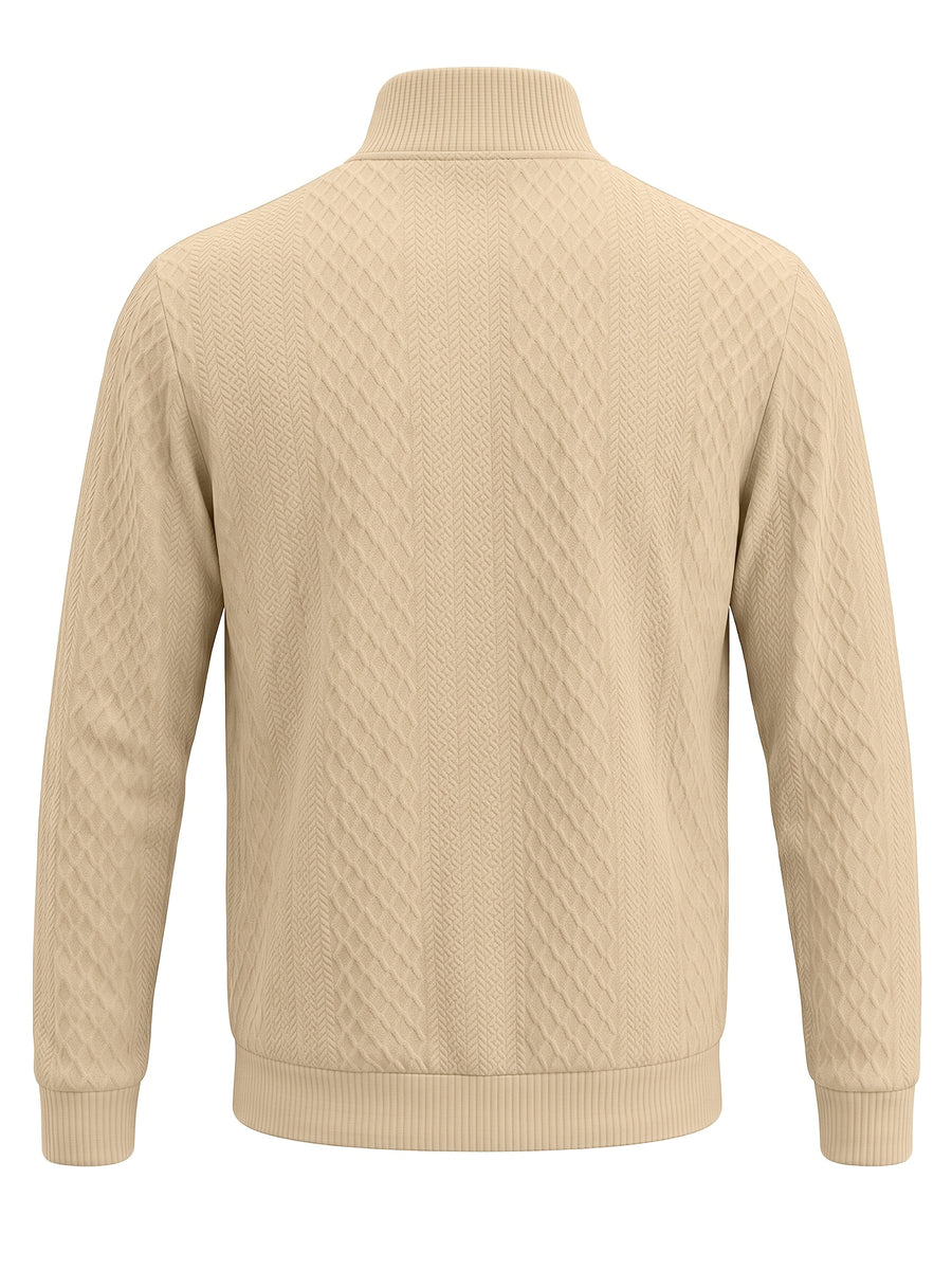 BOWZ Men's Fashion Henley Shirt, Solid Color Half-Zip Knit Top, Autumn/Winter Casual Long-Sleeve T-Shirt, Stylish and Versatile, Warm and Breathable, Suitable for Outdoor Sports and Daily Wear, Random Fabric Texture - Light Khaki