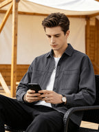 Men'S Cargo Long Sleeve Shirt, Pure Casual Blouse Loose Multi-Pocket Design Breathable Durable Fabric Street Outing Light Outdoor Camping Versatile Casual Top - Grey