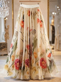 Spring And Summer Women'S Elegant Printed Mid-Length A-Line Skirt with Layered Tulle Skirt Elegant Women'S Skirt Daily Wear Outing Travel Can Be Worn in All Four Seasons Suitable for Casual And Formal Attire - Red Flower