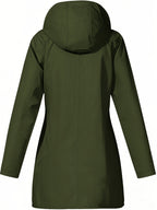 Women'S Hooded Outdoor Pocket Zipper Casual Mid-Length Trench Coat - Olive Green