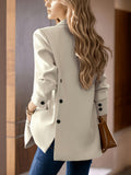 (YYTT) Fashion Women'S Elegant Suit Jacket Trendy Casual Back Slit Button-Detail Solid Color Lapel Single-Button Suit Coat - Apricot